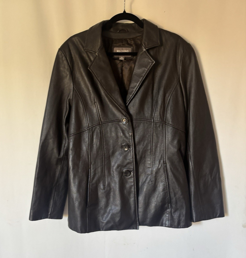 Wilsons Leather Jacket XL Womens Brown Pockets Classic Buttons